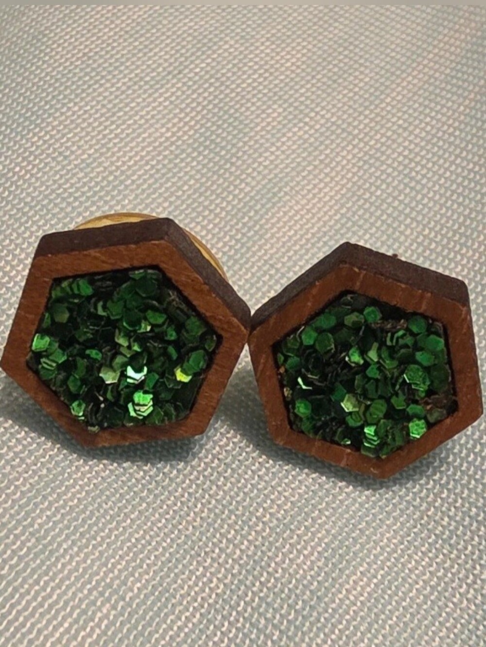 Jamielizabeth Hexagon Green Glitter Stud Earrings